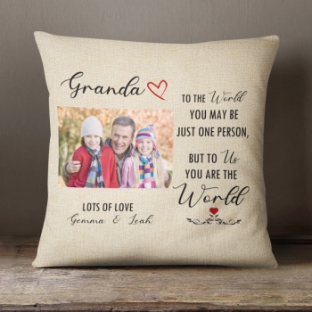 Luxury Personalised Photo Cushion - Inner Pad Included - Granda to the world